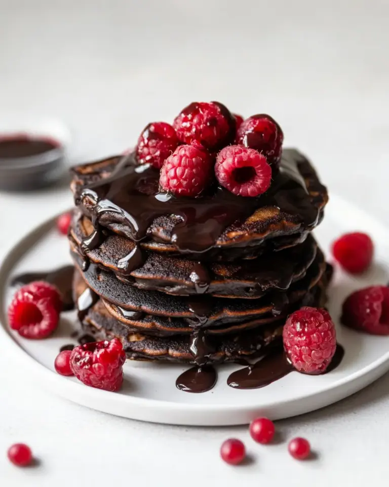 Homemade Romantic Chocolate Raspberry Pancakes photo