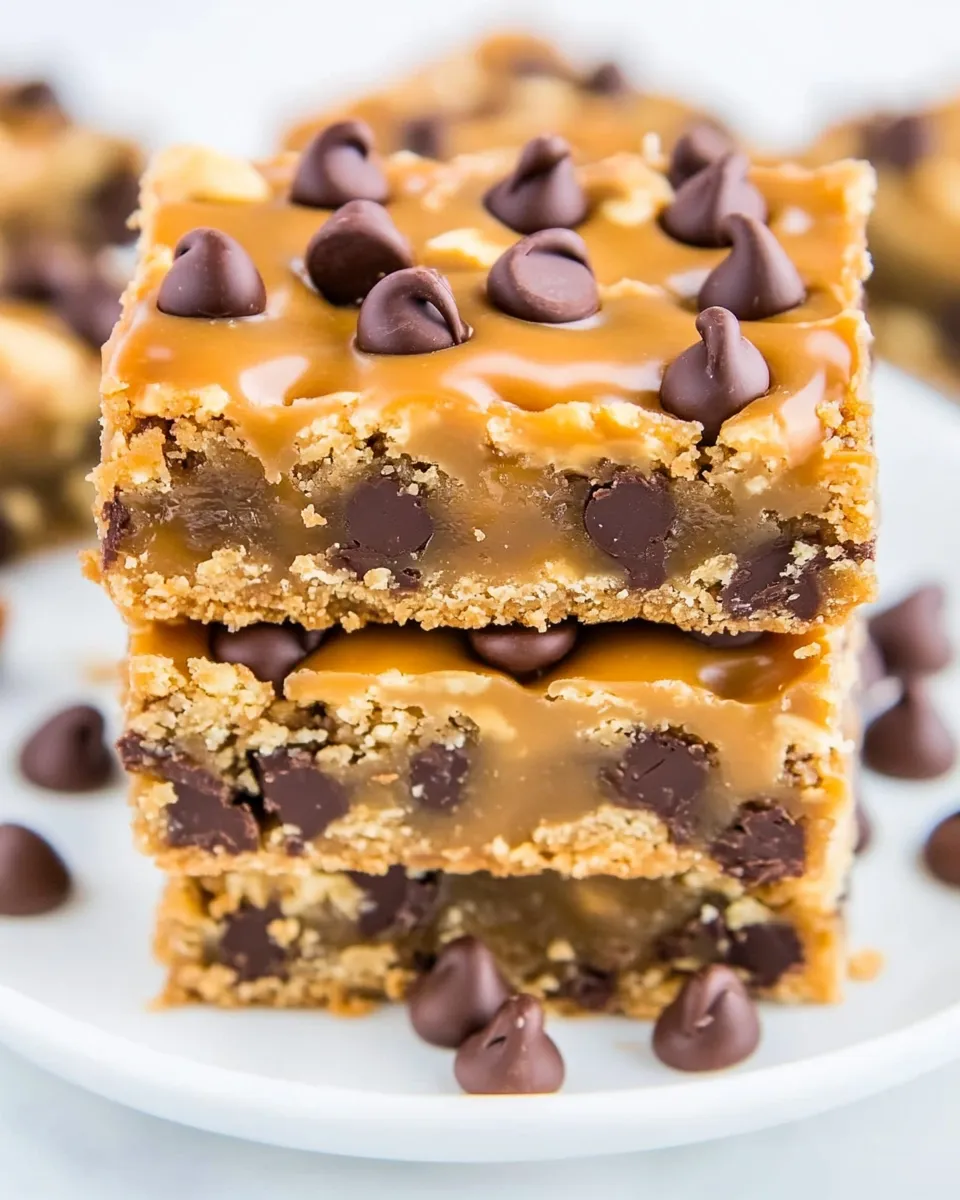Easy Salted Caramel Peanut Butter Chocolate Chip Bars recipe photo
