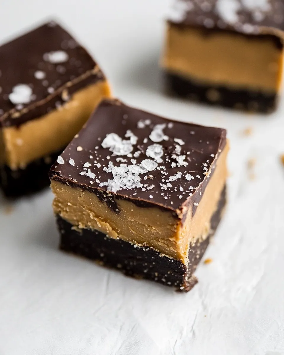 Easy Salted Peanut Butter Cup Bars. food shot