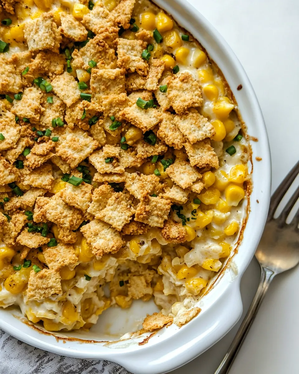 Homemade Scalloped Corn with Ritz Cracker Crunchies. plate image