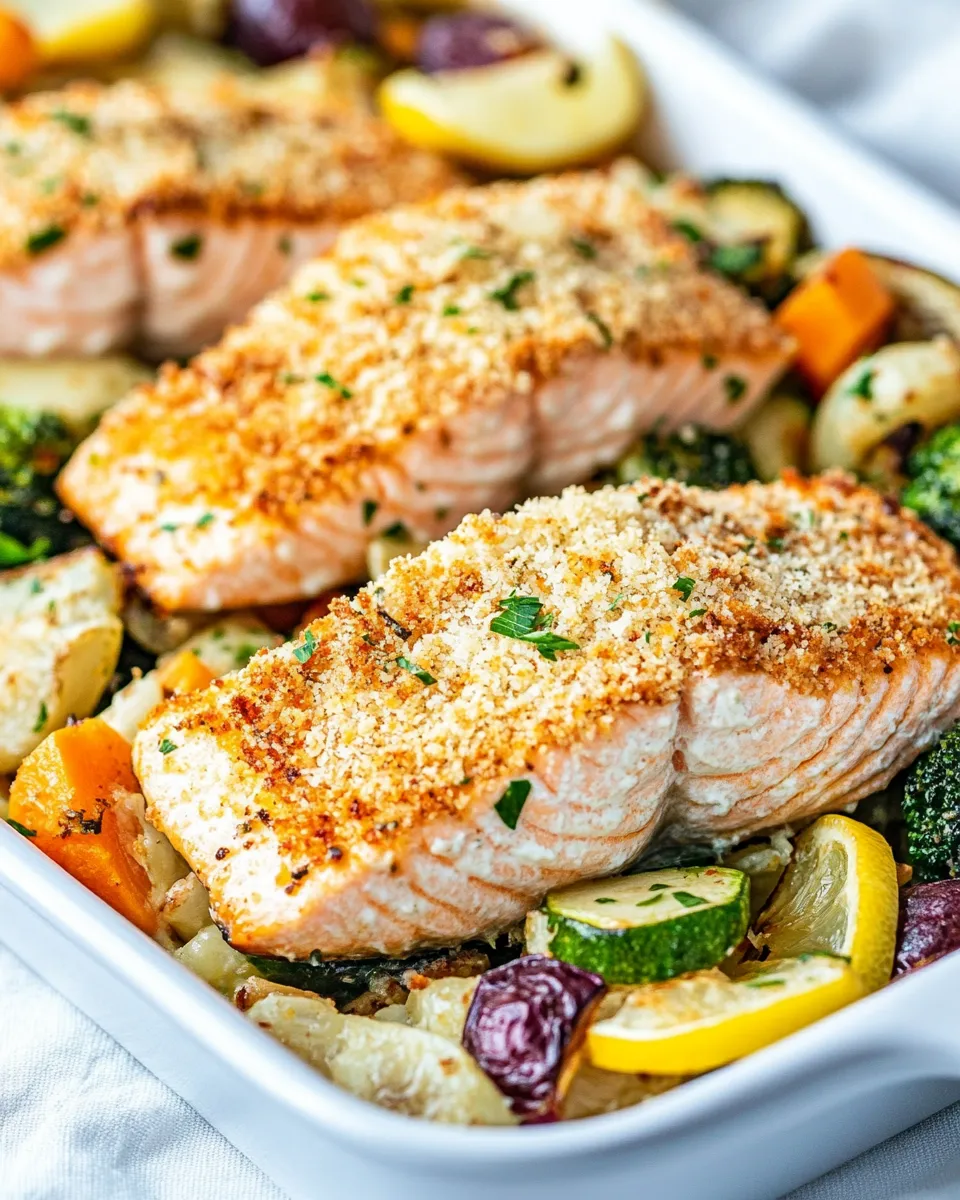 Delicious Sheet Pan Lemon Parmesan Crusted Salmon and Vegetables recipe photo