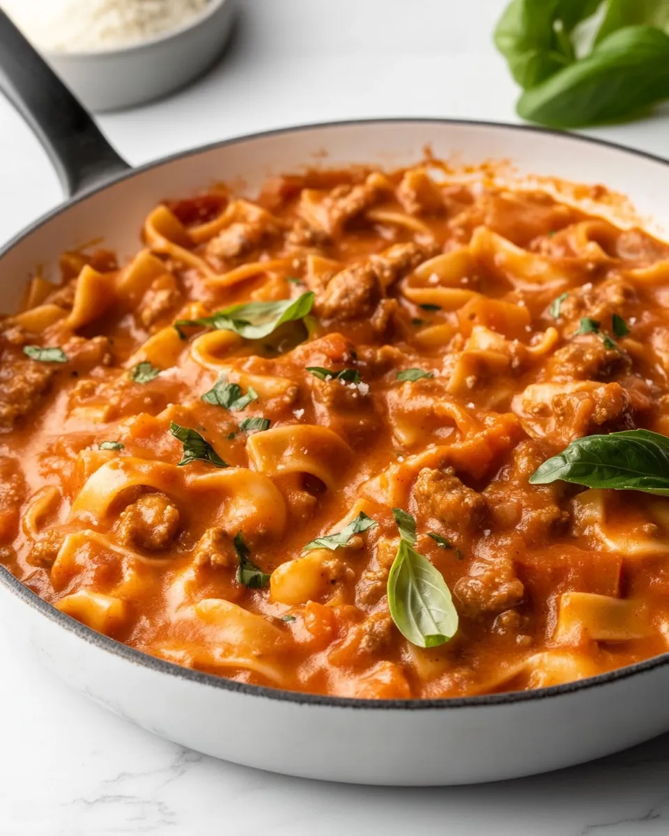 Easy Shrimp and Sausage Pasta Red Sauce food shot