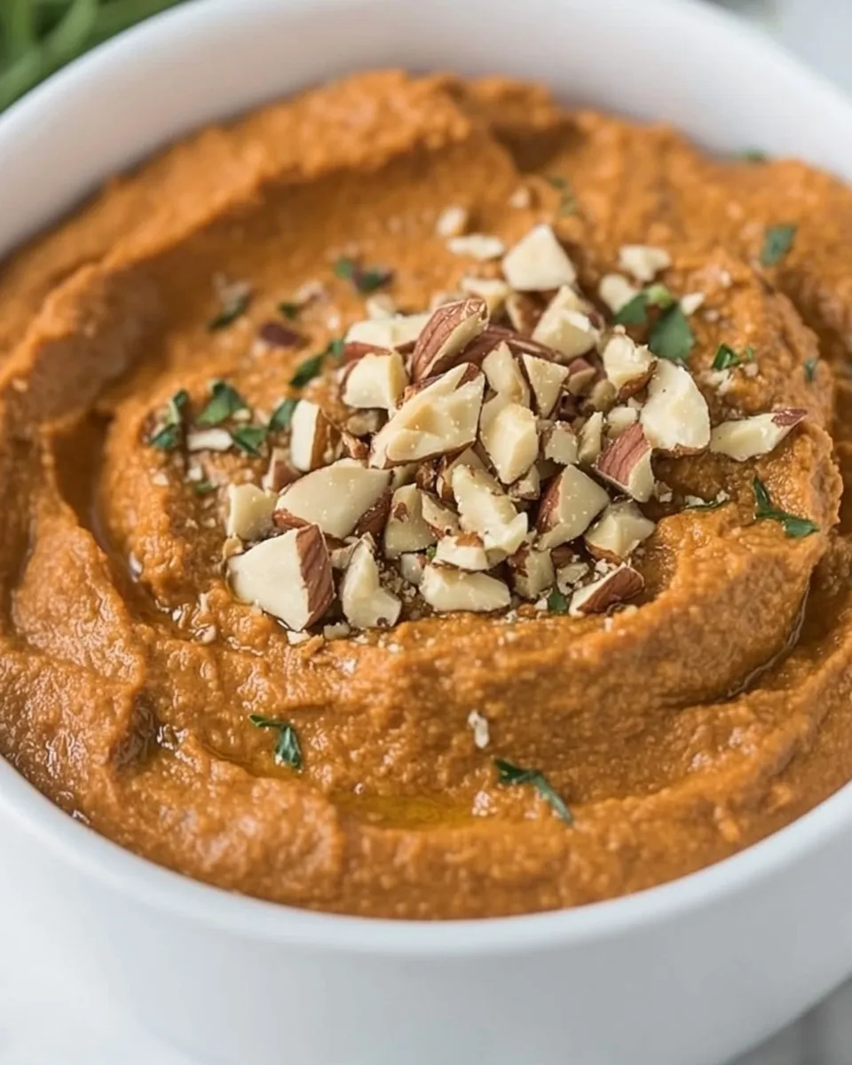 Easy Smoky Roasted Eggplant Red Pepper Dip with Walnuts food shot