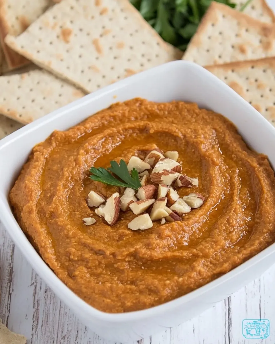 Delicious Smoky Roasted Eggplant Red Pepper Dip with Walnuts plate image