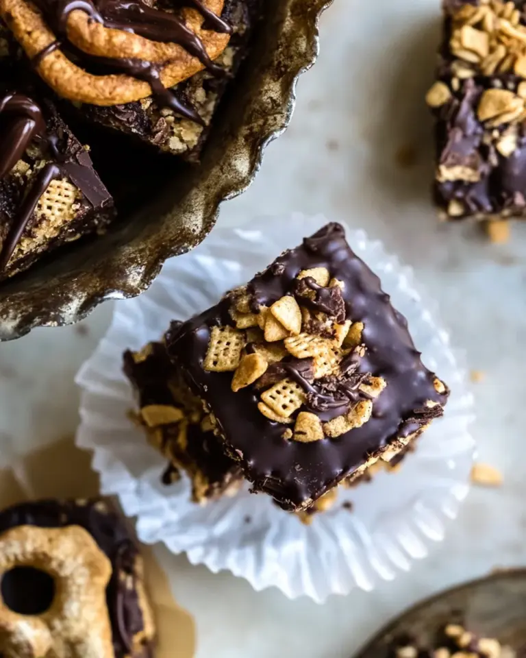 Homemade Snickerdoodle Peanut Butter Chocolate Chex Mix Bars. recipe photo