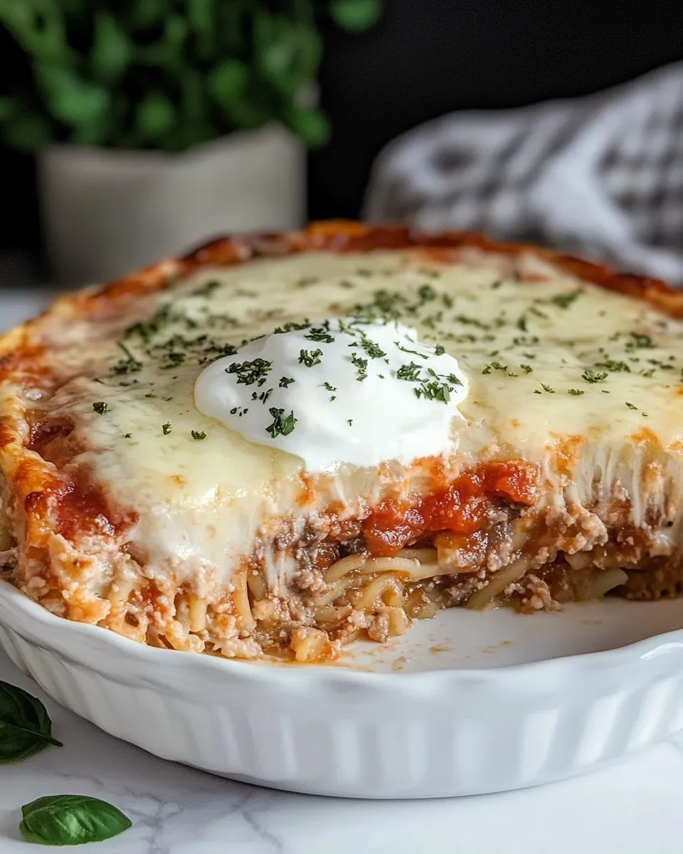 Easy Spaghetti Pie with Sour Cream food shot