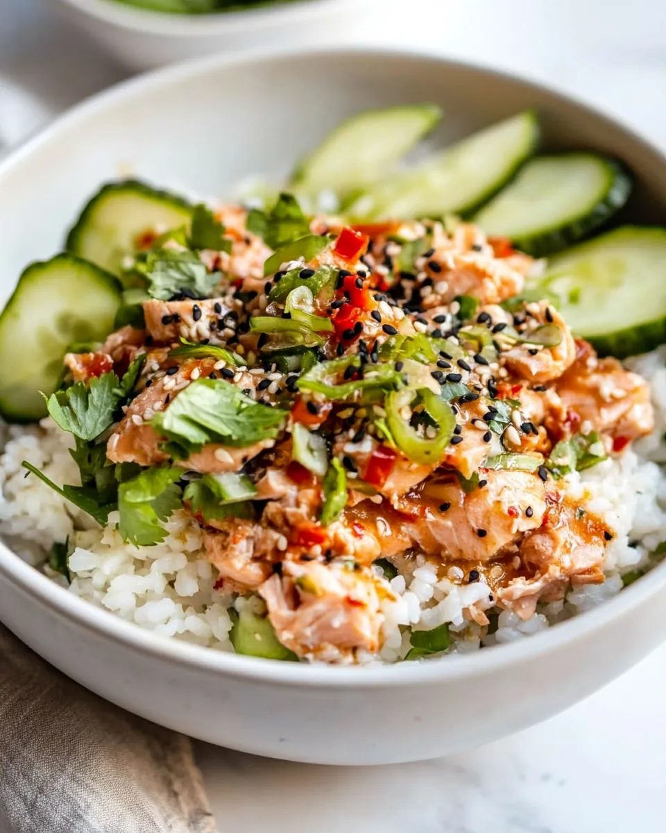 Delicious Spicy Canned Salmon Rice Bowl shot
