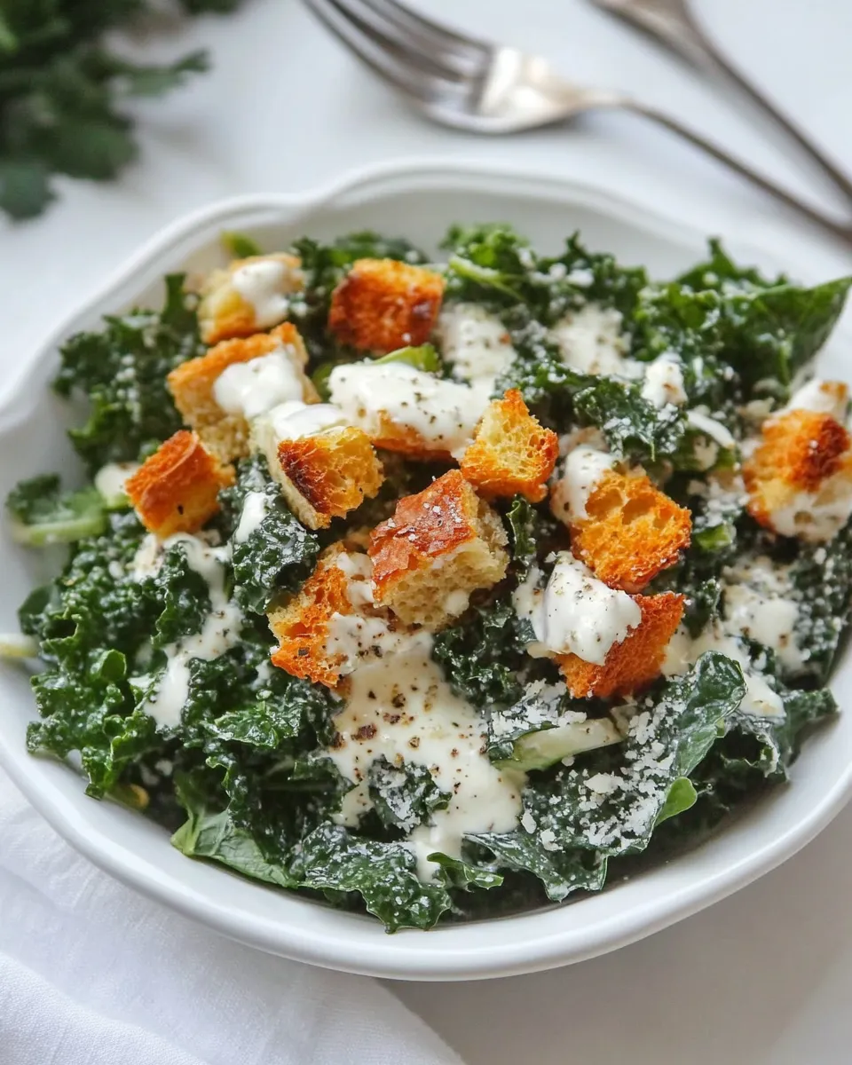Homemade Spicy Kale Caesar Salad with Roasted Garlic photo