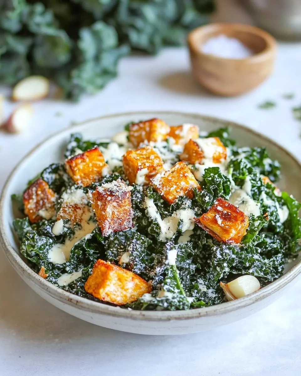 Classic Spicy Kale Caesar Salad with Roasted Garlic image