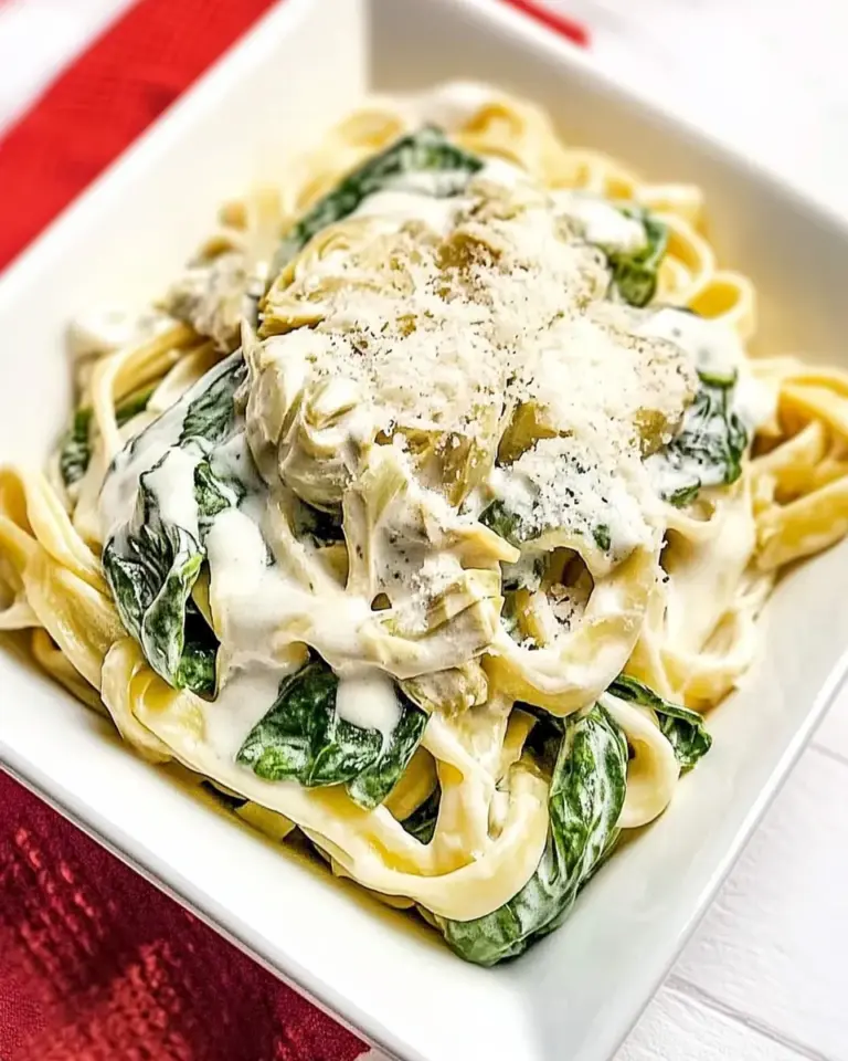 Homemade Spinach Artichoke Fettuccine Alfredo recipe photo