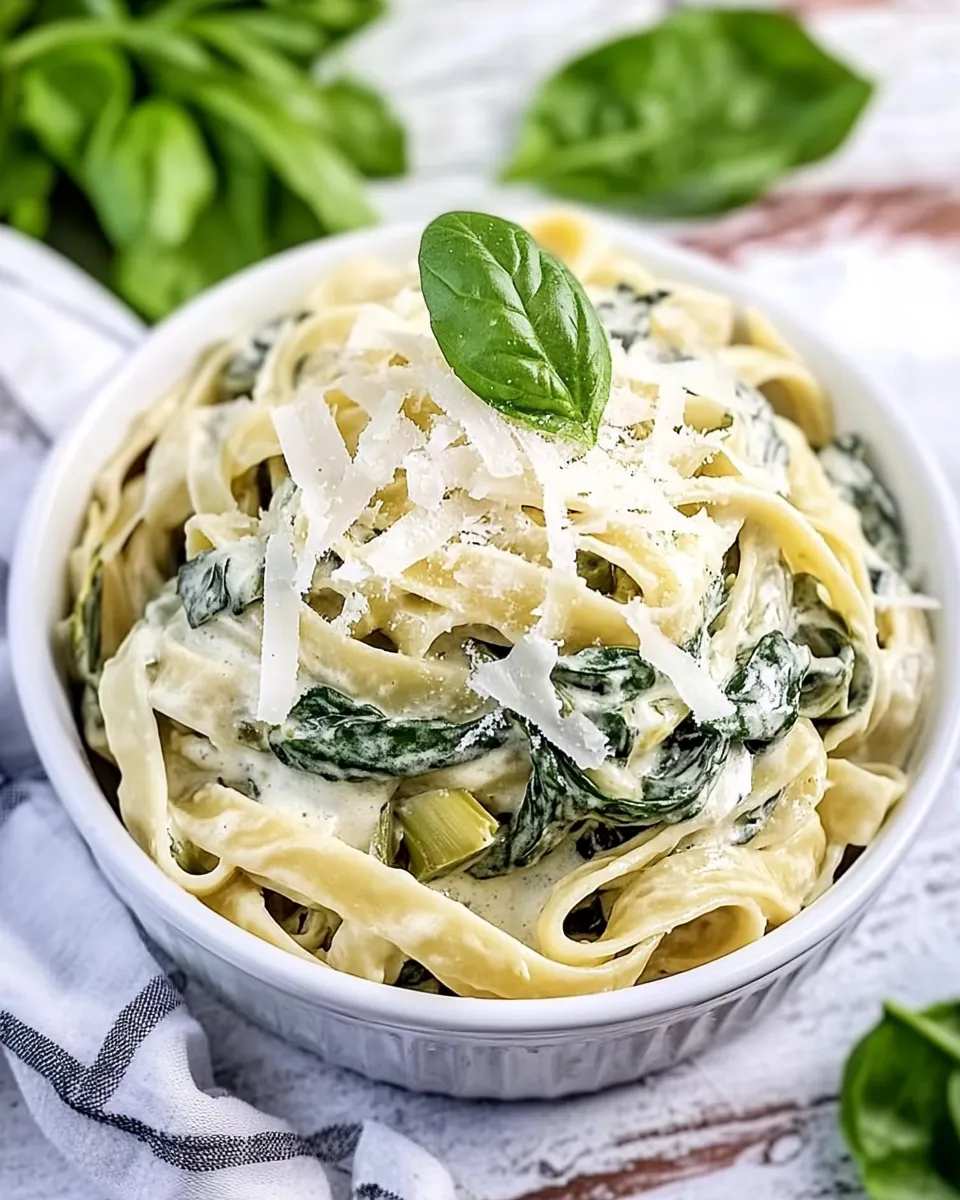Classic Spinach Artichoke Fettuccine Alfredo dish photo