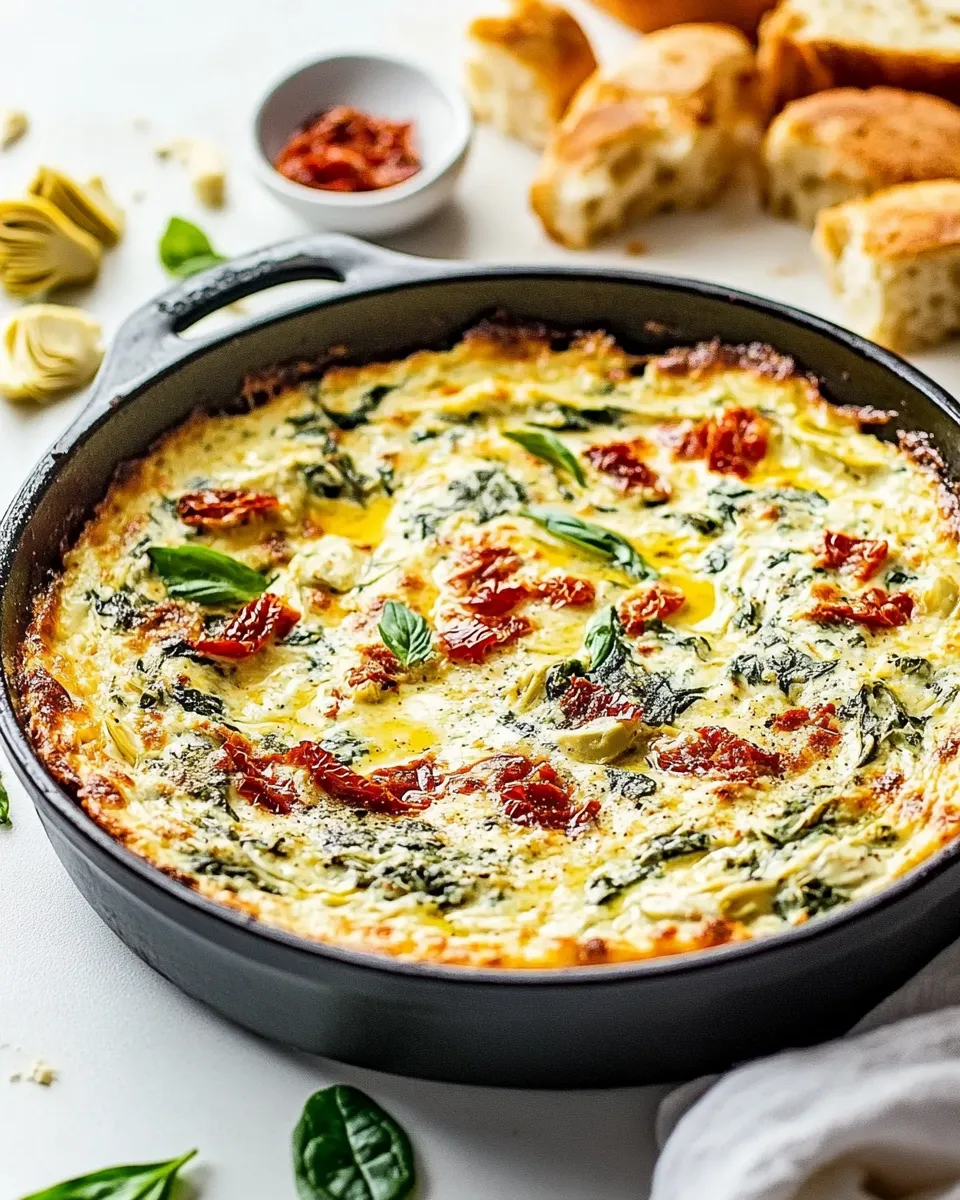 Homemade Spinach Artichoke Sun-Dried Tomato Dip photo