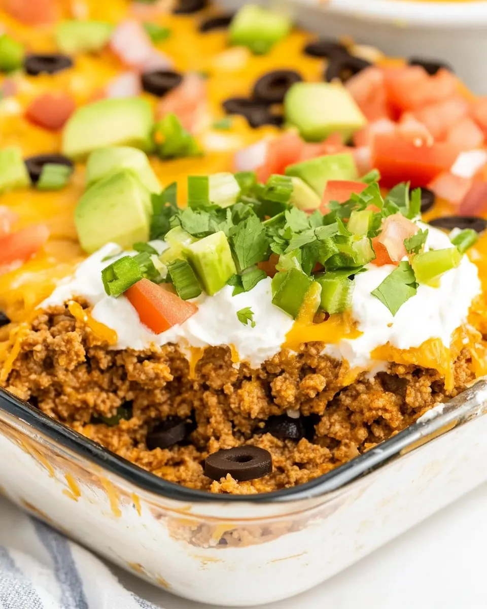 Classic Taco Dip With Ground Beef (7 Layer Dip!) recipe photo