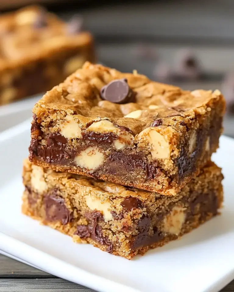 Homemade Thick and Chewy Triple Chocolate Peanut Butter Blondies recipe photo