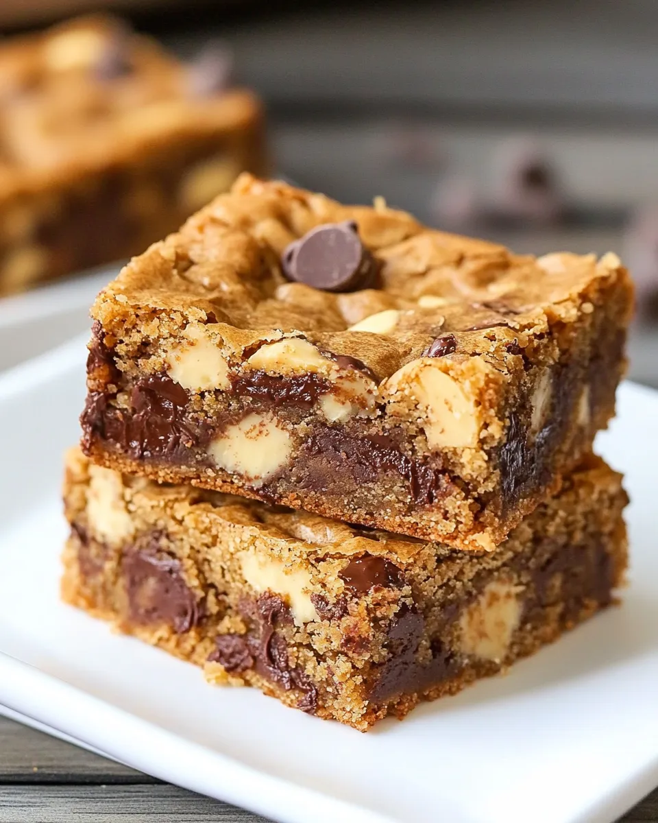Homemade Thick and Chewy Triple Chocolate Peanut Butter Blondies recipe photo