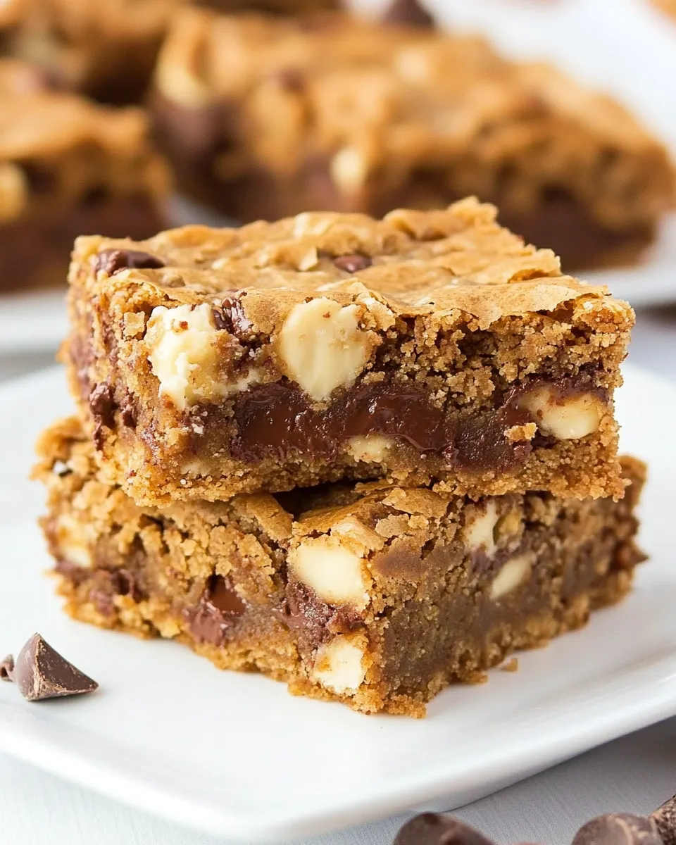 Easy Thick and Chewy Triple Chocolate Peanut Butter Blondies food shot