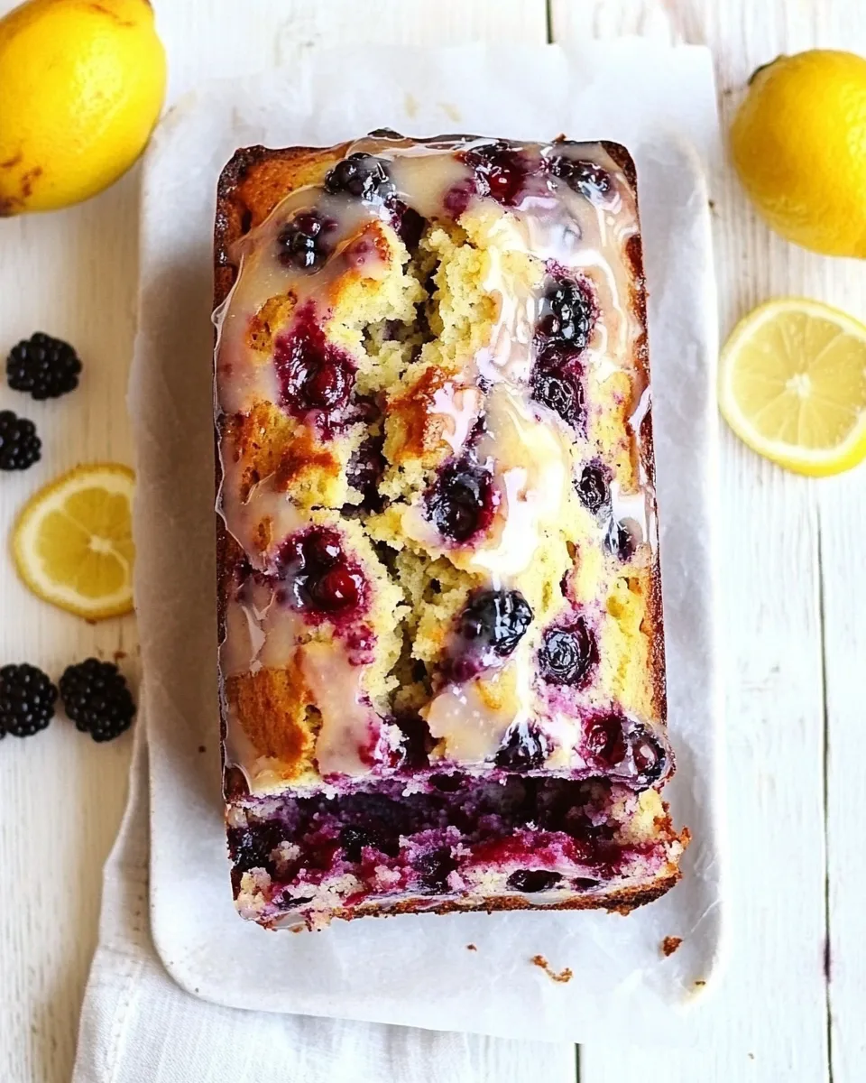 Easy Triple Berry Banana Bread with Lemon Glaze food shot