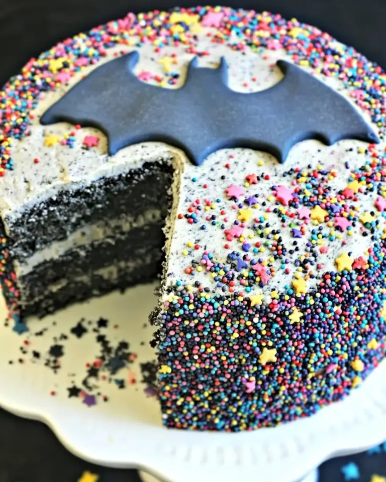 Homemade Vegan Batman Cake with Sprinkles photo