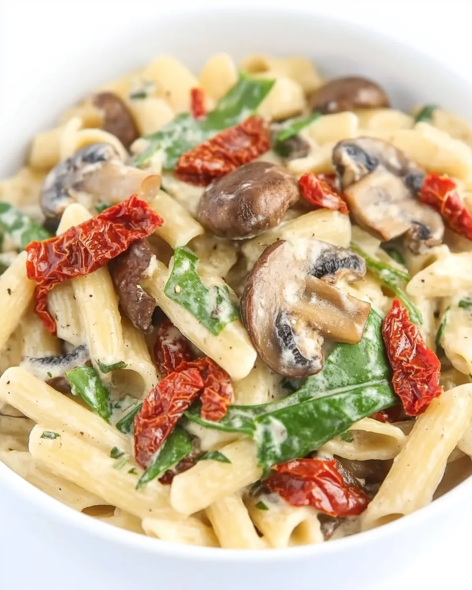 Classic Vegan Creamy Mushroom Pasta with Sun-Dried Tomato image