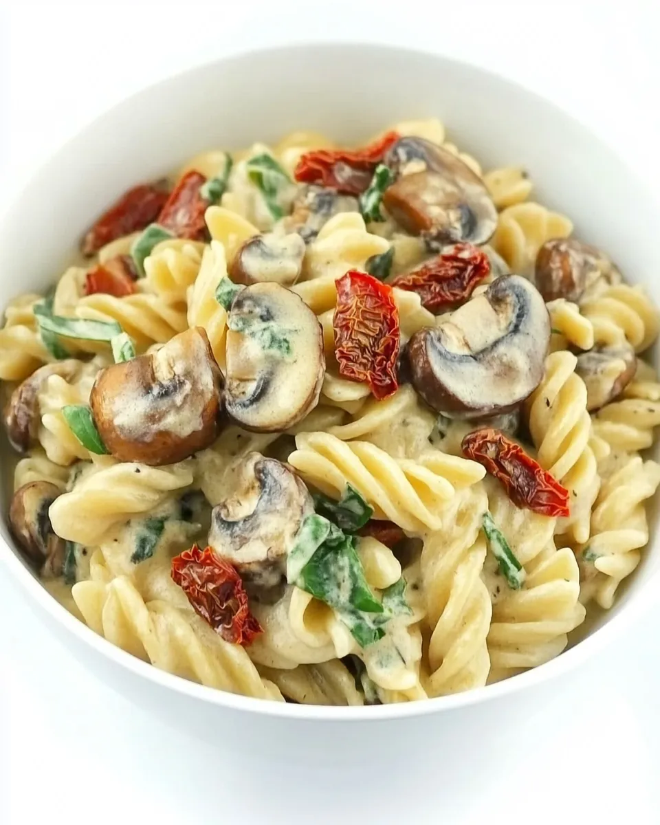 Easy Vegan Creamy Mushroom Pasta with Sun-Dried Tomato recipe photo