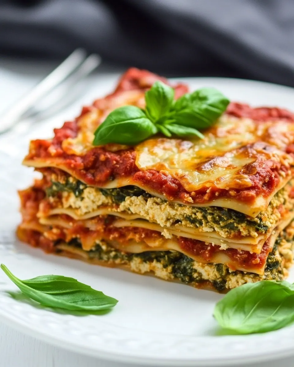 Delicious Vegan Spinach Lasagna (Tofu Ricotta) plate image