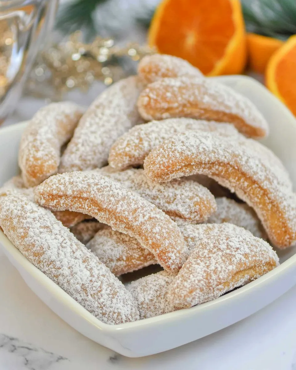 Delicious Walnut Crescent Cookies food shot