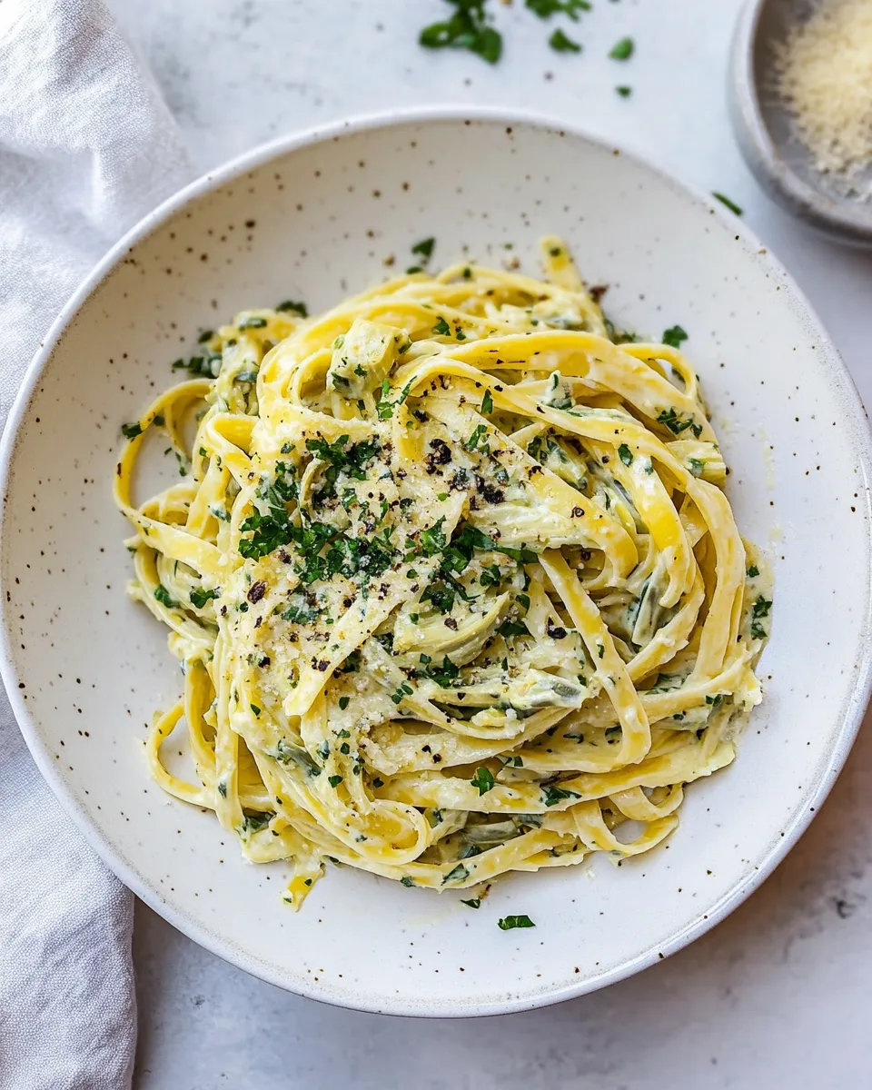 Easy Weeknight Pasta with Artichoke Sauce. food shot