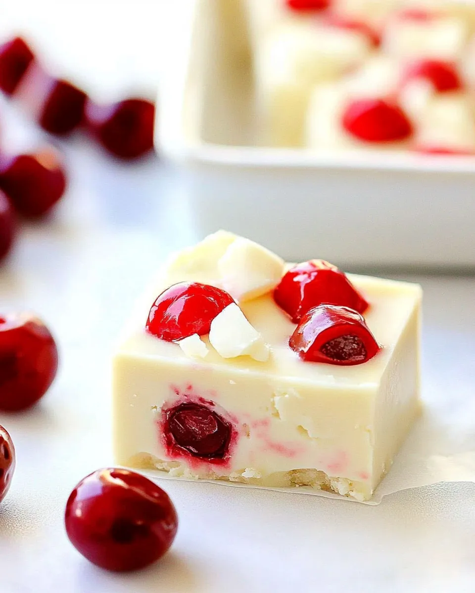 Easy White Chocolate Cherry Fudge food shot