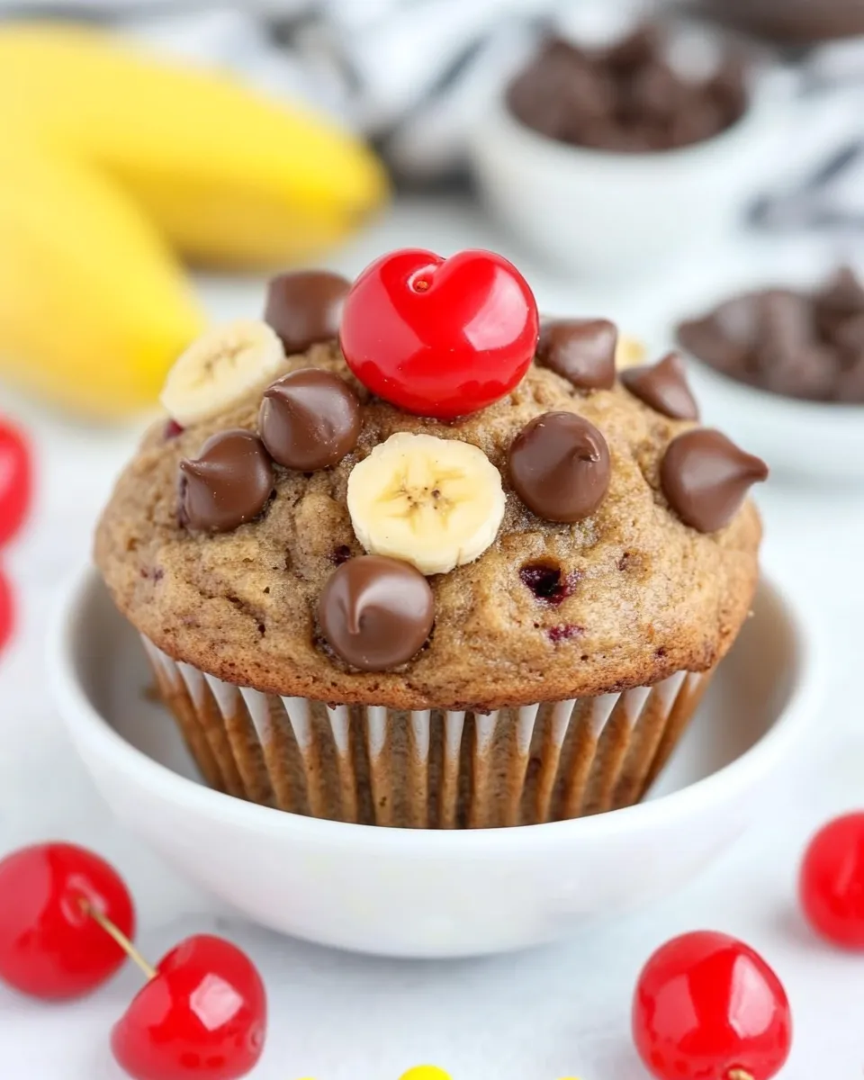 Easy Whole Wheat Banana Muffins with Chocolate and Cherries food shot