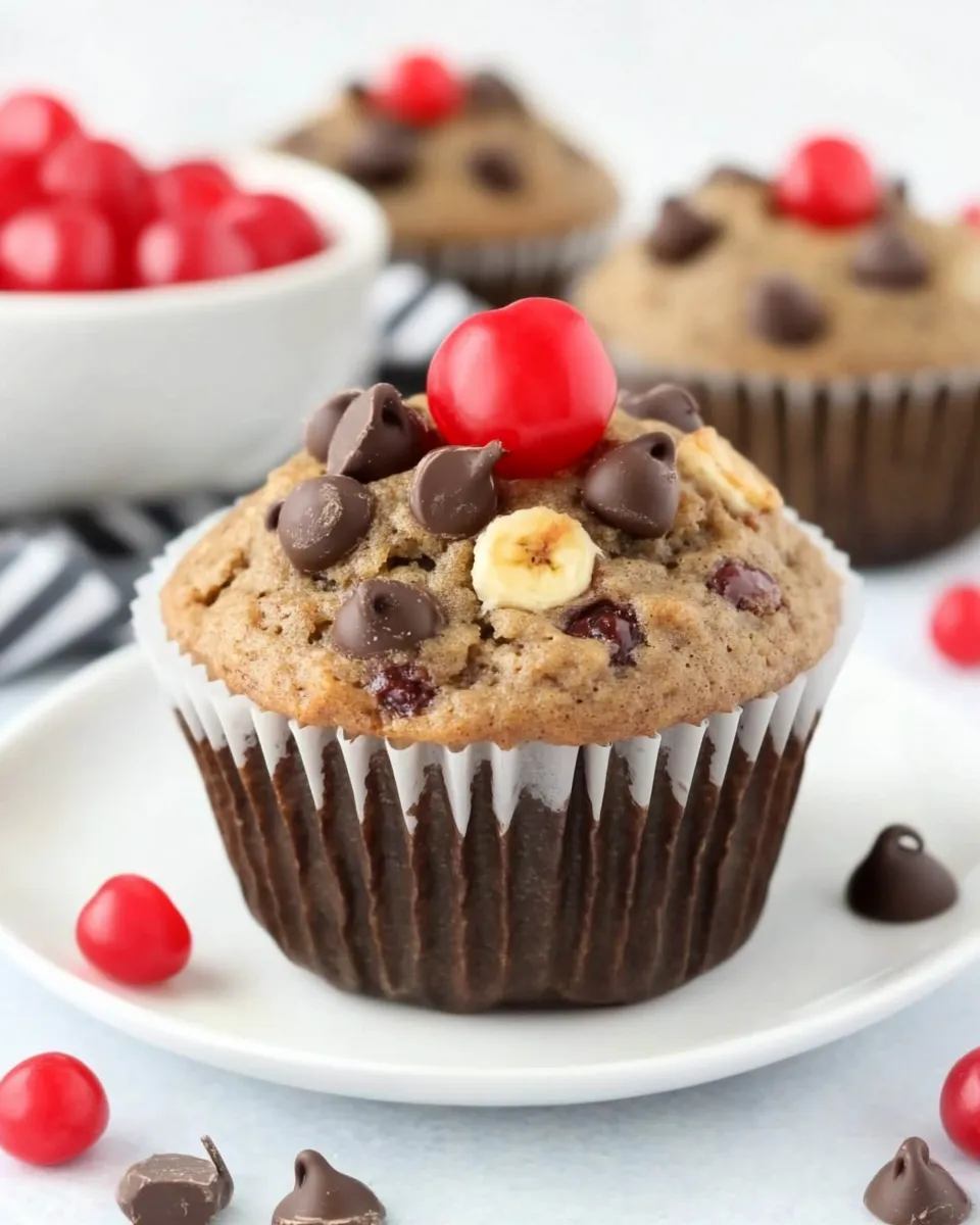 Delicious Whole Wheat Banana Muffins with Chocolate and Cherries image