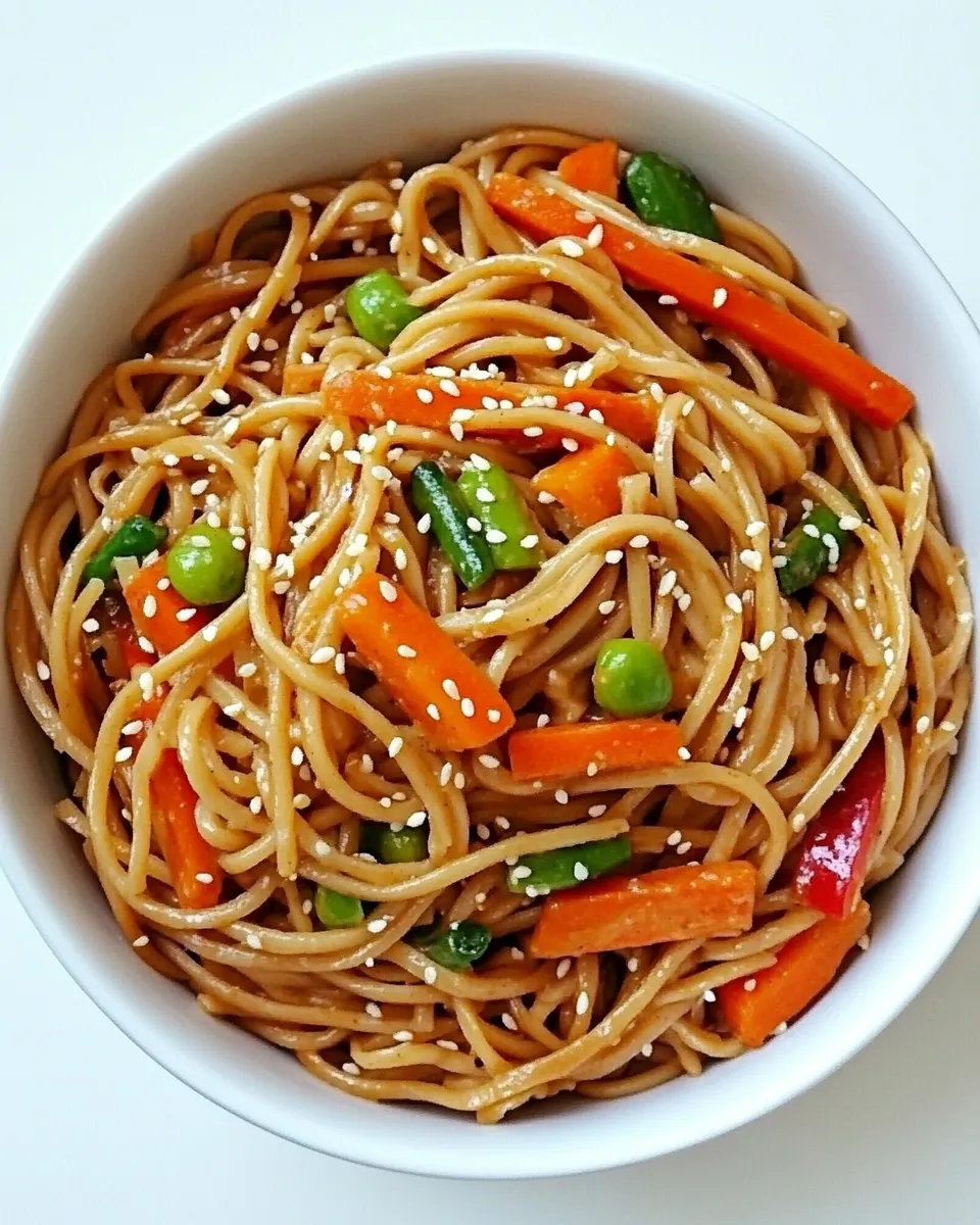 Easy Whole Wheat Noodles with Peanut Sauce and Vegetables Recipe dish photo